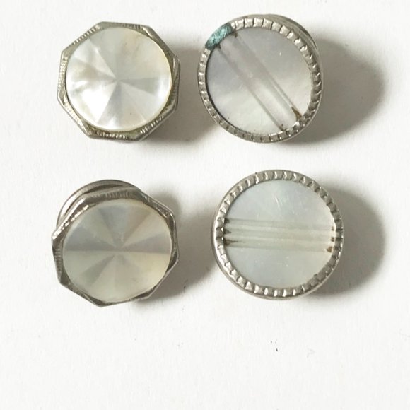 Double Sided Cufflinks Mother of Pearl Art Deco Octagonal Circular Snap Link - Picture 4 of 5